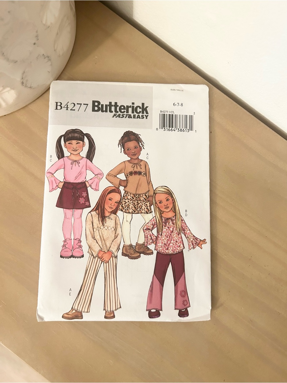 Vintage Butterick B4277 Girls 6-8 Top, Skirt, Pants & Belt Sewing Pattern